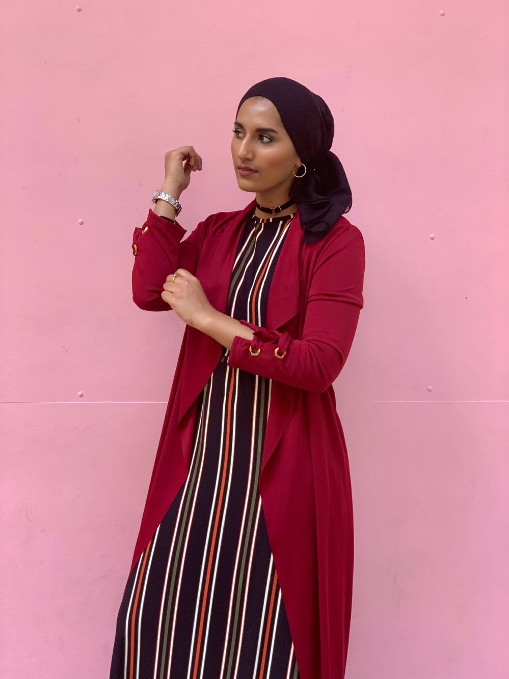 Raising arm and showing Fossil Watch